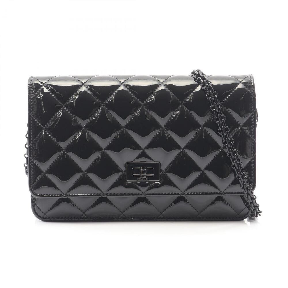 Chanel Matelasse Shoulder Bag Patent Vernis Leather Black